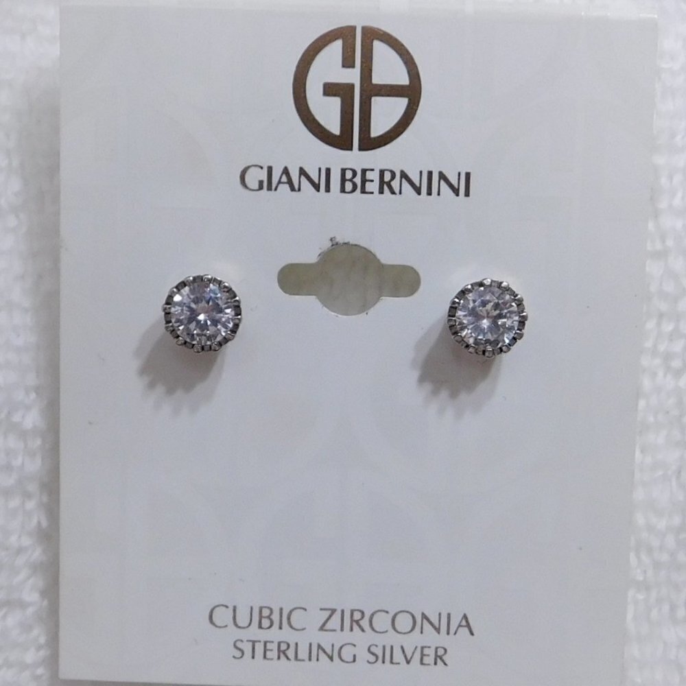 J123 Cubic Zirconia Crown Stud Earrings - Picture 2 of 2